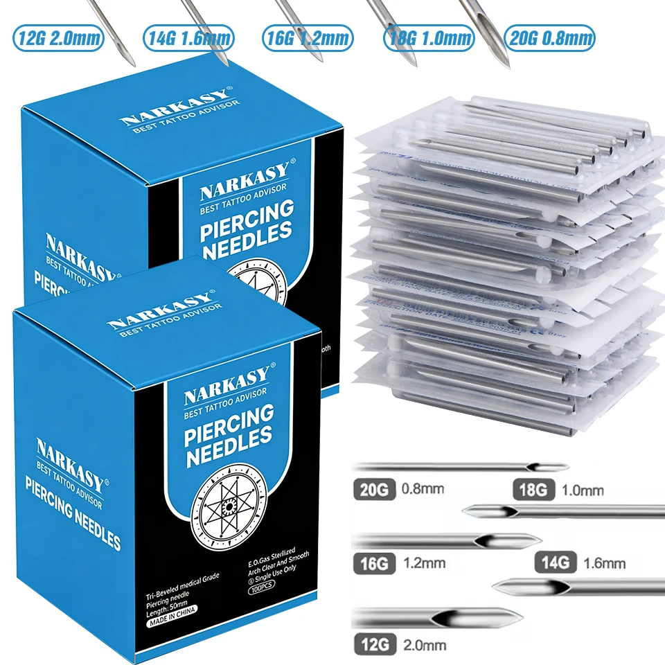 Body Jewelry Kit - Kit Piercing Narkasy 200/100/50/20 Pezzi, Aghi